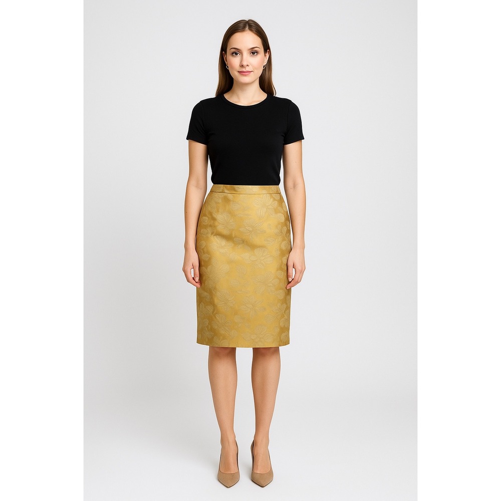 Vintage Gold Floral Brocade Pencil Skirt Women's 6 Glam Holiday Party Classic